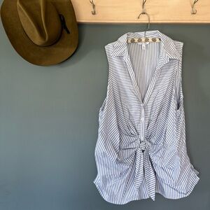 Nine West Blue and White Striped Sleeveless Blouse sz XL